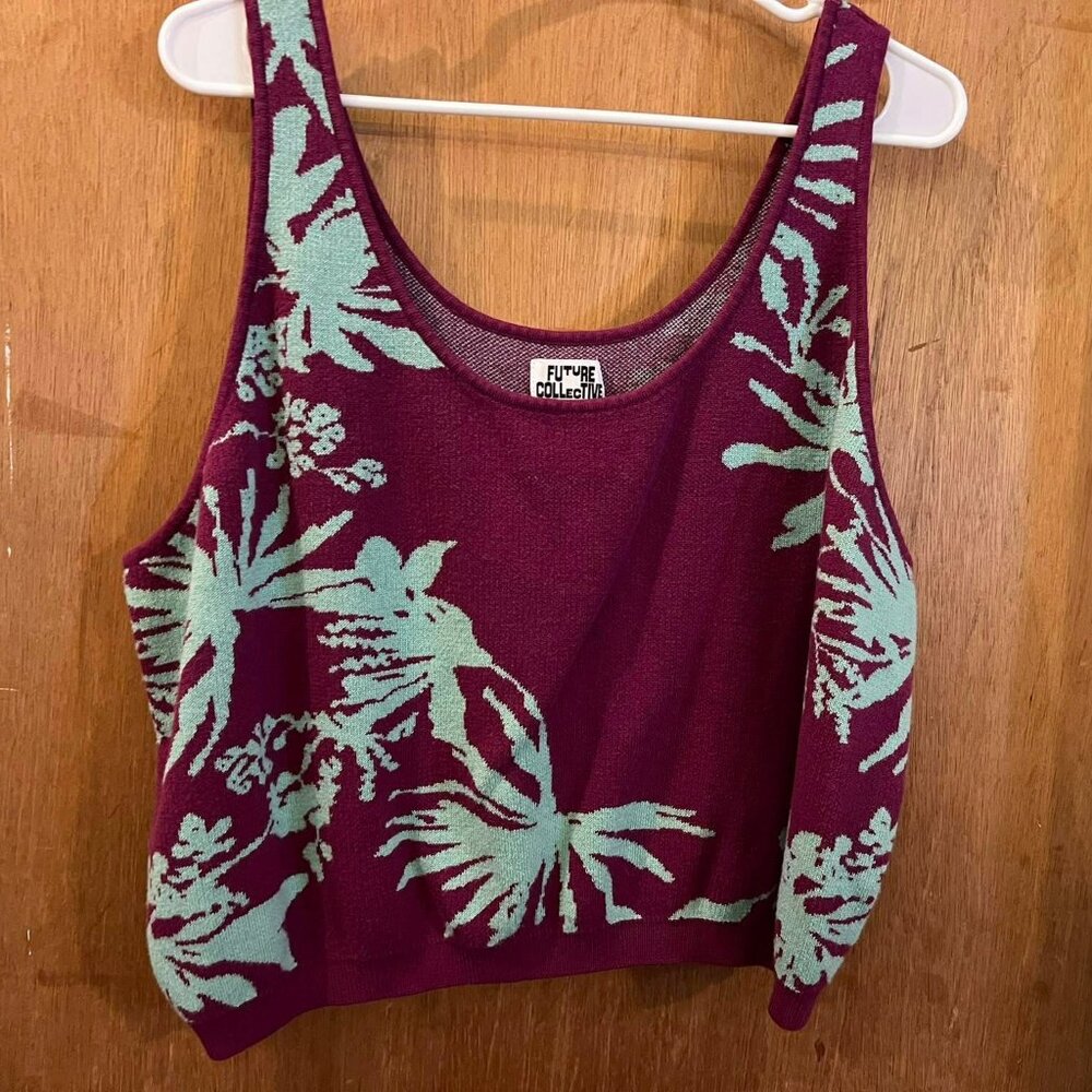 Size 3X - Future Collective - Maroon and Turquoise Cropped Sleeveless Sweater